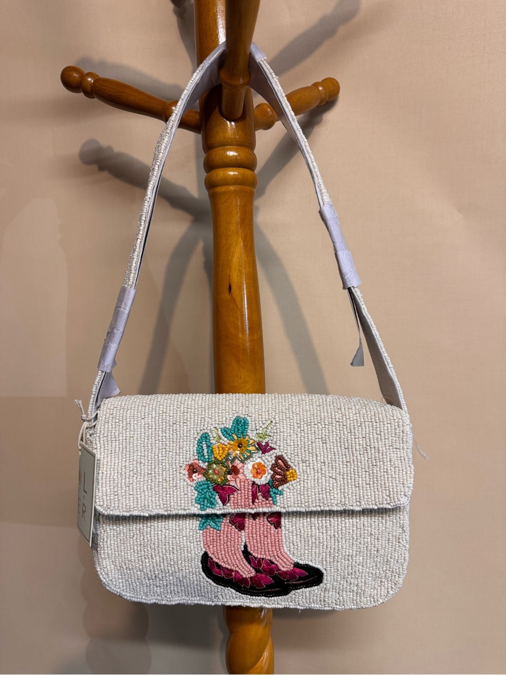 Sol and Mer Beaded Floral Western Boot Shoulder Bag - Horseshoe on Back